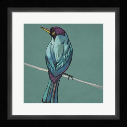 Framed Winged Sketch I on Teal Print