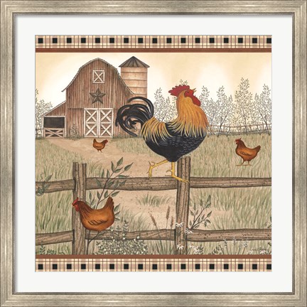 Framed Rustic Farm Rooster Print