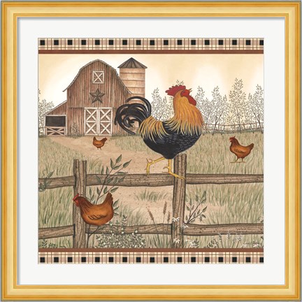Framed Rustic Farm Rooster Print