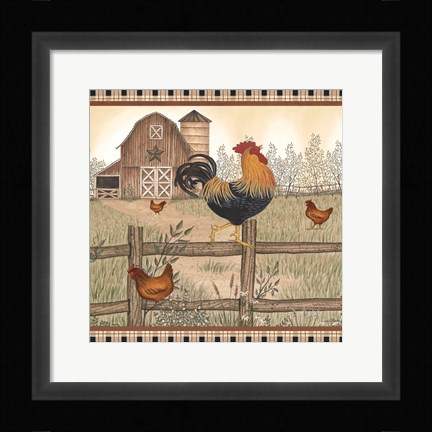 Framed Rustic Farm Rooster Print