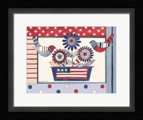 Framed Patriotic Birds and Flowers Print