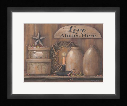 Framed Love Abides Here Shelf Print