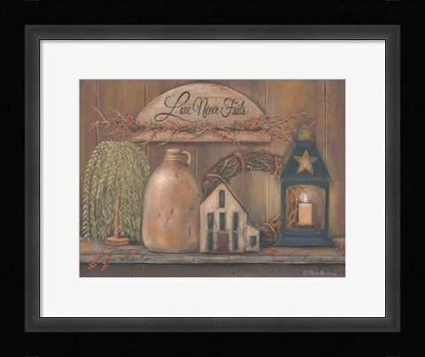 Framed Love Never Fails Shelf Print