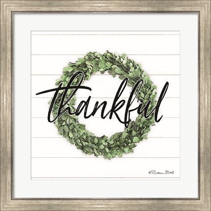 Framed Thankful Boxwood Wreath Print