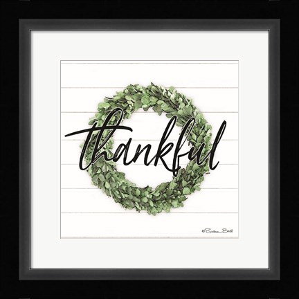 Framed Thankful Boxwood Wreath Print