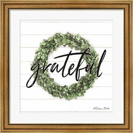 Framed Grateful Boxwood Wreath Print