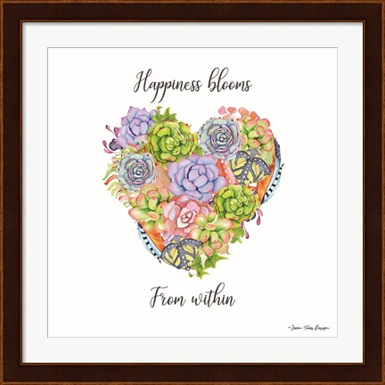 Framed Happiness Blooms Succulents Print