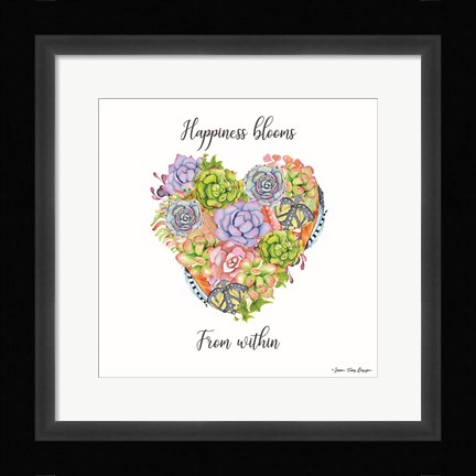 Framed Happiness Blooms Succulents Print