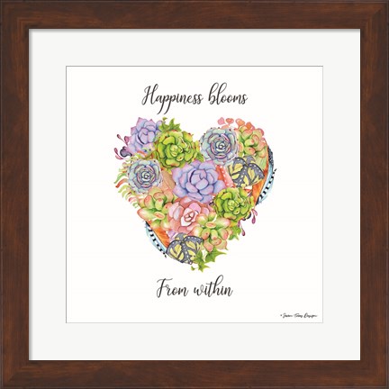 Framed Happiness Blooms Succulents Print
