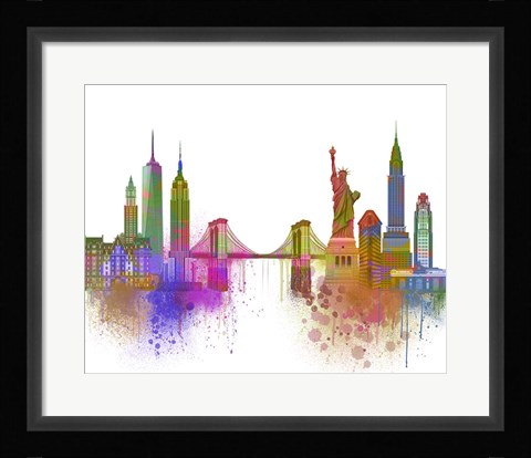 Framed New York Skyline Rainbow Bright Print