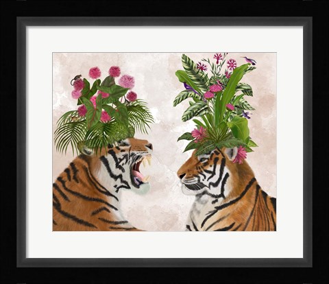 Framed Hot House Tigers, Pair, Pink Green Print