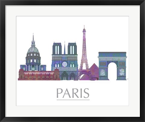 Framed Paris Skyline Coloured Buildings Print