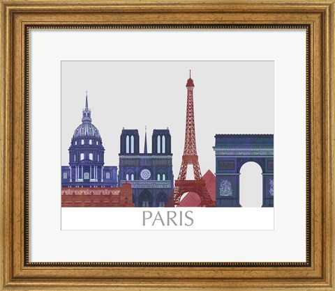 Framed Paris Landmarks , Red Blue Print