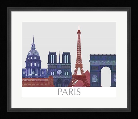 Framed Paris Landmarks , Red Blue Print