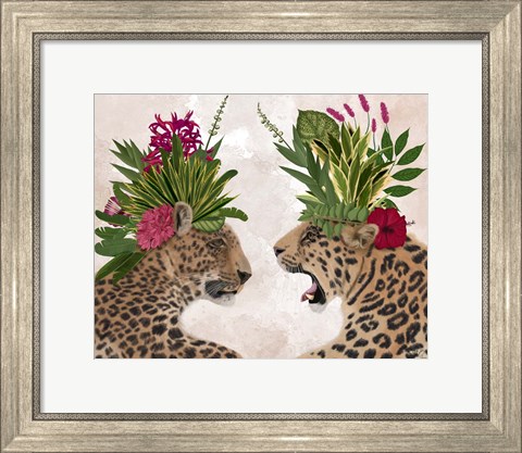 Framed Hot House Leopards, Pair, Pink Green Print