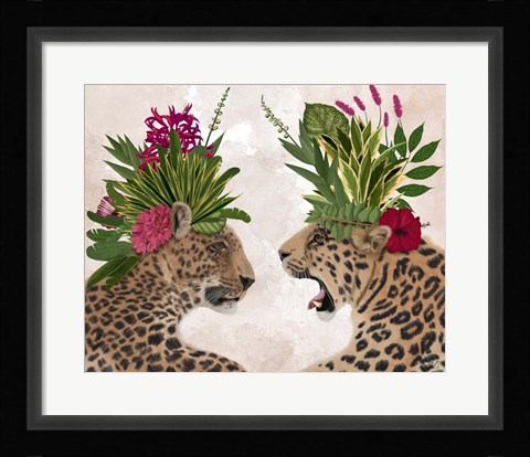 Framed Hot House Leopards, Pair, Pink Green Print