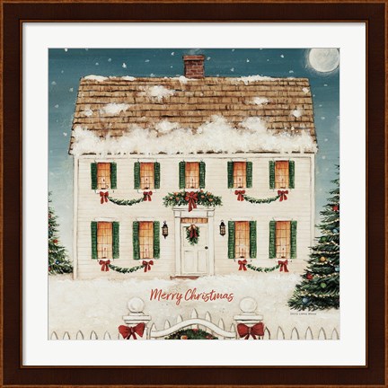 Framed Merry Lil House Sq Merry Christmas Print