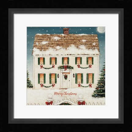 Framed Merry Lil House Sq Merry Christmas Print