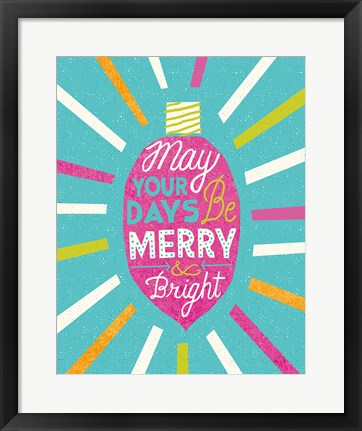 Framed Festive Holiday Light Bulb Merry and Bright v2 Print