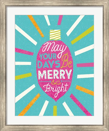 Framed Festive Holiday Light Bulb Merry and Bright v2 Print