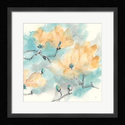Framed Teal Buds I Print