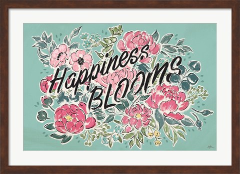 Framed Live in Bloom I Teal Print