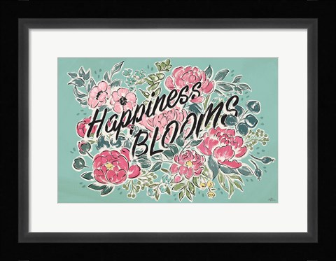 Framed Live in Bloom I Teal Print