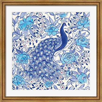 Framed Peacock Garden III Print