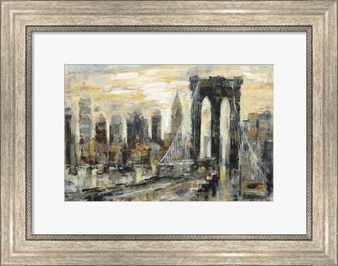 Framed Brooklyn Bridge Gray and Gold Print