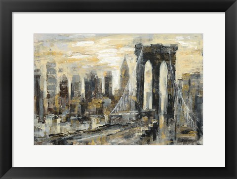 Framed Brooklyn Bridge Gray and Gold Print