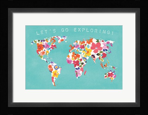 Framed Bright World Teal Print