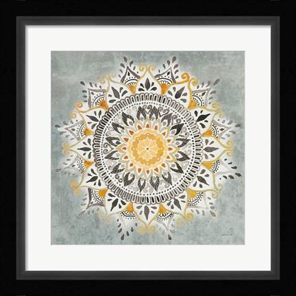 Framed Mandala Delight I Yellow Grey Print