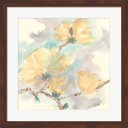 Framed Magnolias in White II Print