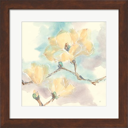 Framed Magnolias in White I Print