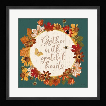 Framed Fall Garden V Teal Print