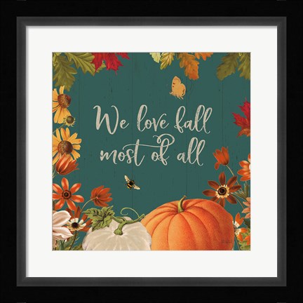 Framed Fall Garden II Teal Print