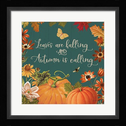 Framed Fall Garden III Teal Print