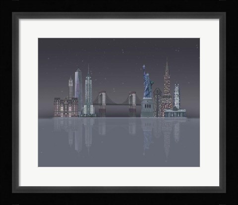 Framed New York Skyline Night Reflections Print