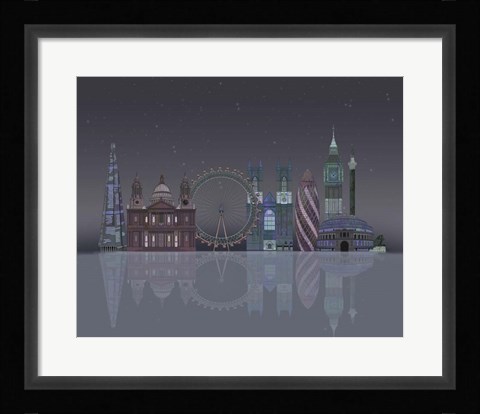 Framed London Skyline Night Reflections Print