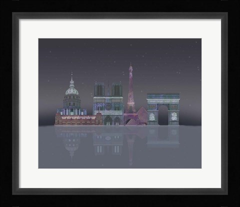 Framed Paris Skyline Night Reflections Print