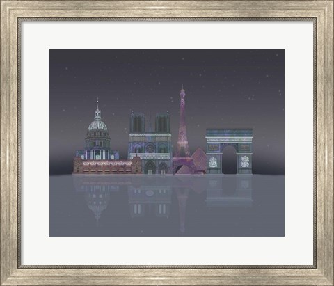 Framed Paris Skyline Night Reflections Print