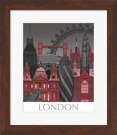 Framed London Elevations by Night Red Print