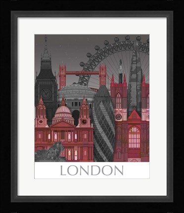 Framed London Elevations by Night Red Print