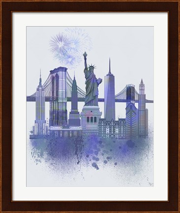 Framed New York Skyline Watercolour Splash Blue Print