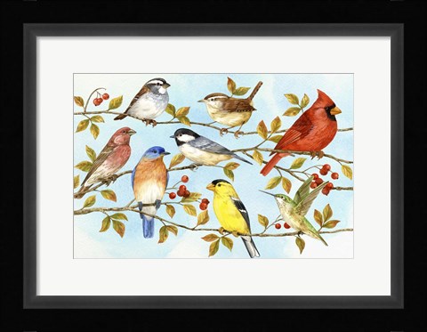 Framed Birds &amp; Berries V Print