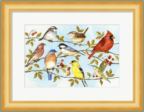 Framed Birds &amp; Berries V Print