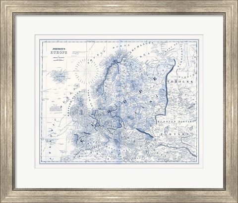 Framed Europe in Shades of Blue Print