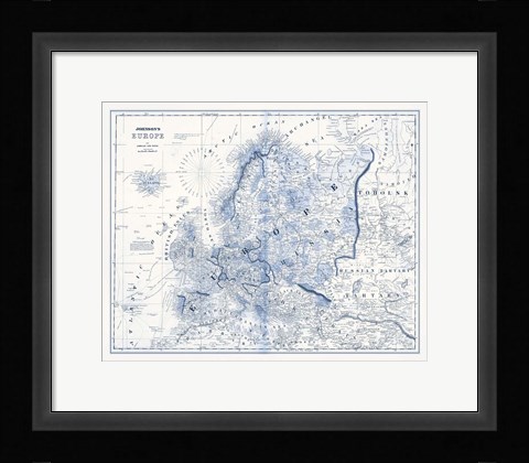 Framed Europe in Shades of Blue Print