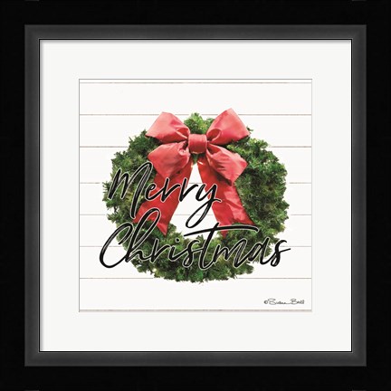 Framed Merry Christmas Wreath Print