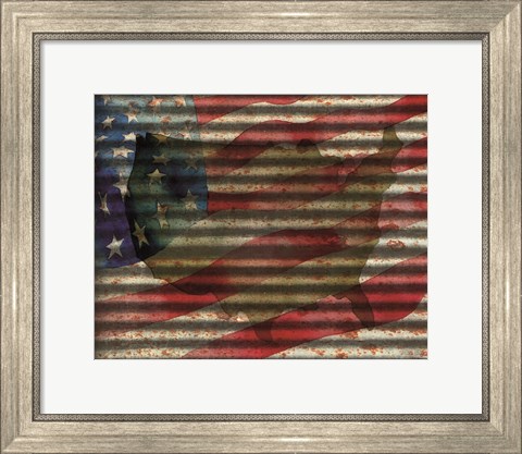 Framed American Flag on Metal Print